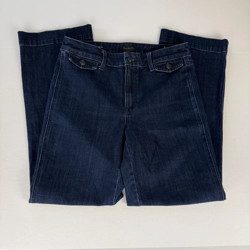 Talbots Womens Dark Wash Trouser Jeans Wide Leg High Rise Blue Size 6‎